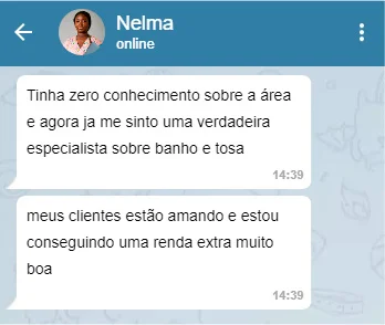 depoimento da nossa aluna Telma que fez o curso online de banho e tosa e aprendeu muito com os nossos professores