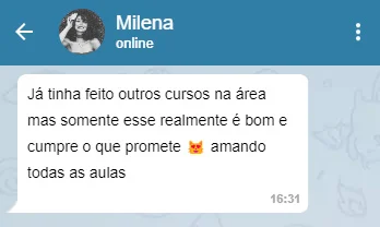 comentário da aluna Milena que fez o curso banho e tosa online da Pet Pro e aprendeu muito com as aulas