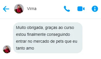 comentário positivo da Virna, nossa aluna do curso de banho e tosa online