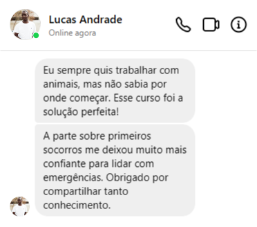 depoimento do lucas andrade sobre o curso pet sitter