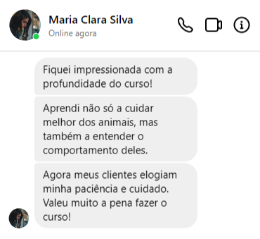 depoimento da maria clara silva sobre o curso pet sitter