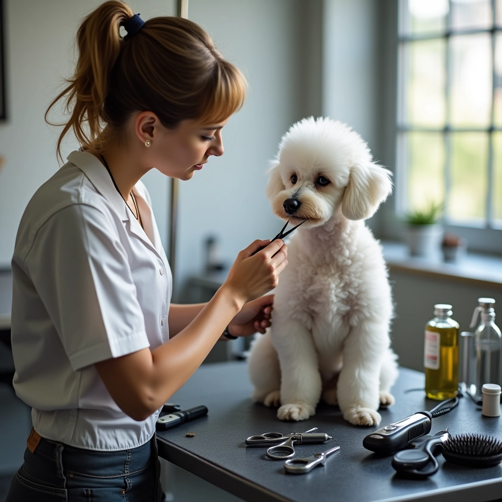 mulher-tosando-um-cachorro